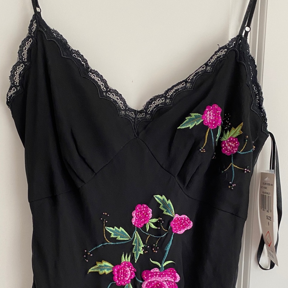 Black Maxi Slip Dress with Pink Floral Embroidery - Picture 8 of 11